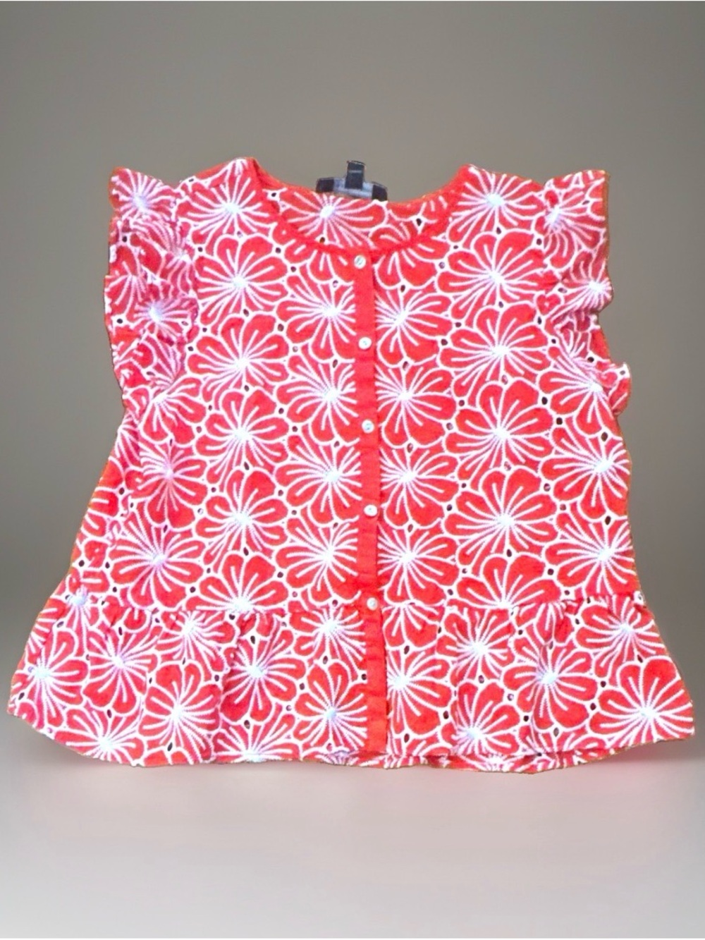 Marc New York Orange Open Weave Floral Sleeveless Ruffle Hem Top XL